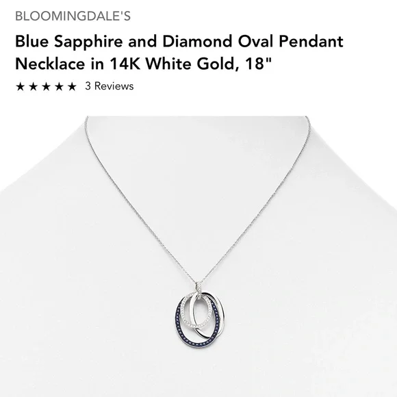 Bloomingdale’s Blue Sapphire and diamond white gold neckless - Picture 2 of 7